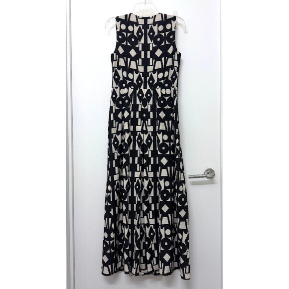Akris Kaleidoscope Print Maxi Dress Pleated Black White Geometric Wool Silk 6 - Picture 12 of 16